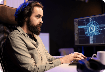 Engineer building an AI application at a workstation