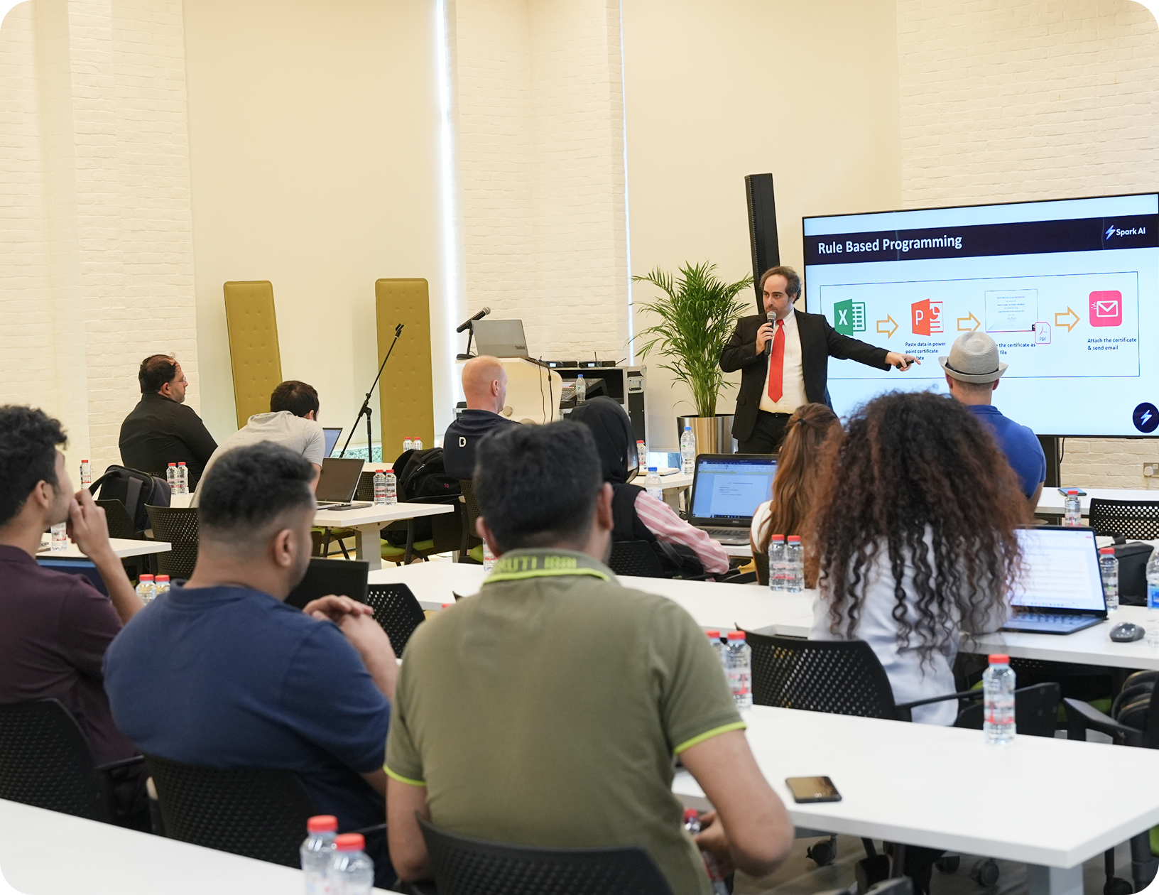 Participants collaborating during AI workshop