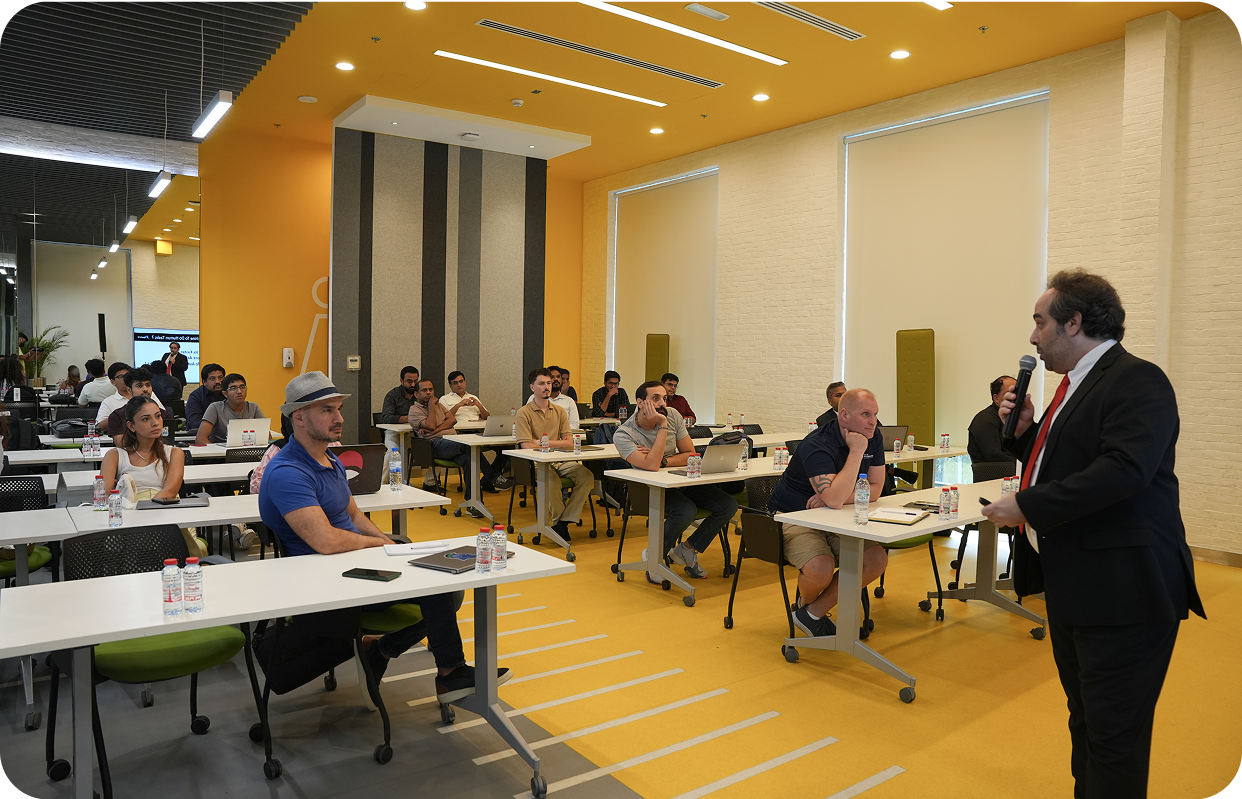 Diverse audience engaged in AI workshop discussion
